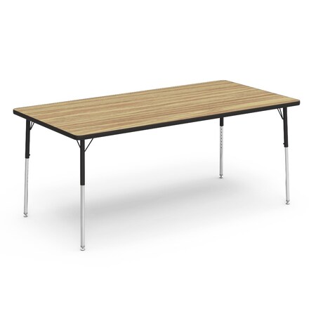 Virco 72 in. W, 36 in. L, 22-30 in. H, Medium Oak Top / Black Edge 483672